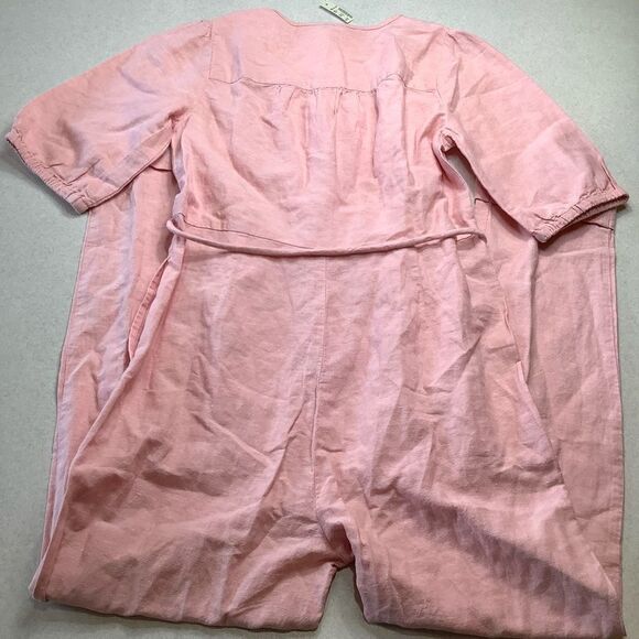Madewell Linen-Blend Jumpsuit XS Puff-Sleeve Tassel-Tie Pink NWT - Picture 6 of 10